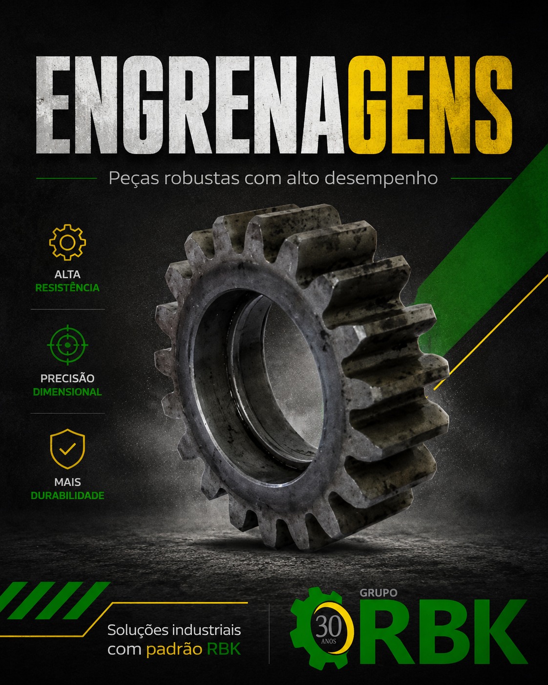 Engrenagens industriais fabricadas pela RBK