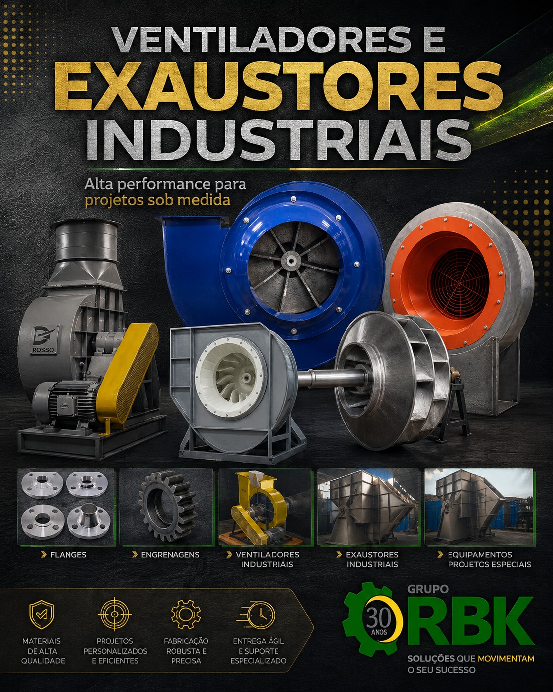 Ventiladores e exaustores industriais fabricados pelo Grupo RBK
